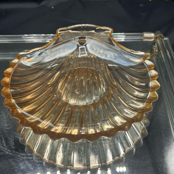 Vintage Jeannette Glass Company Amberglo Marigold Carnival Glass Shell Dish - Picture 10 of 10